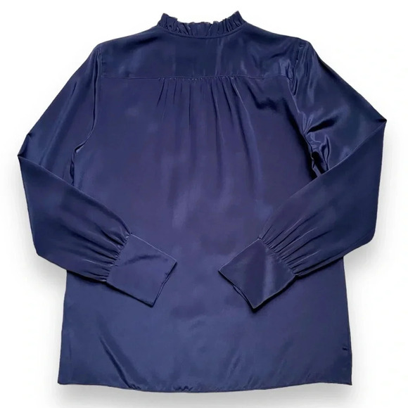 J.Crew Navy Silk Button Up Ruffle Blouse - Picture 4 of 4
